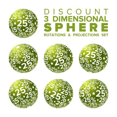 Vektör yeşil ve beyaz 3d Noel %25 indirim topu rotasyonlar ve projeksiyonlar ayarla