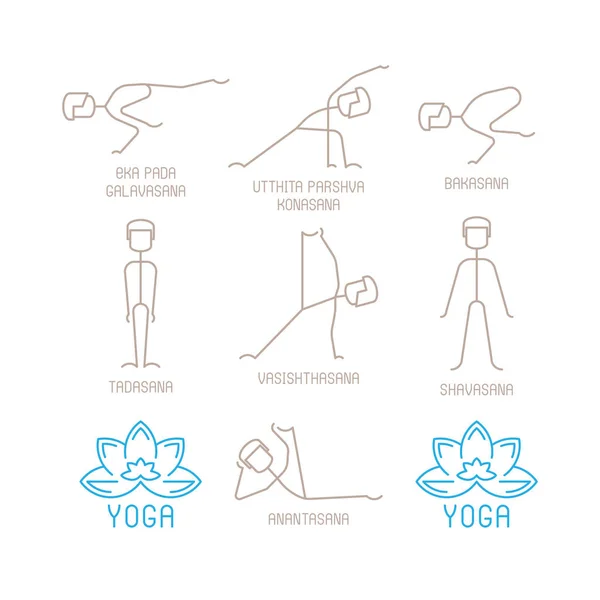 Yoga Stellt Vektor Illustration Mono Line Stil Dar — Stockvektor