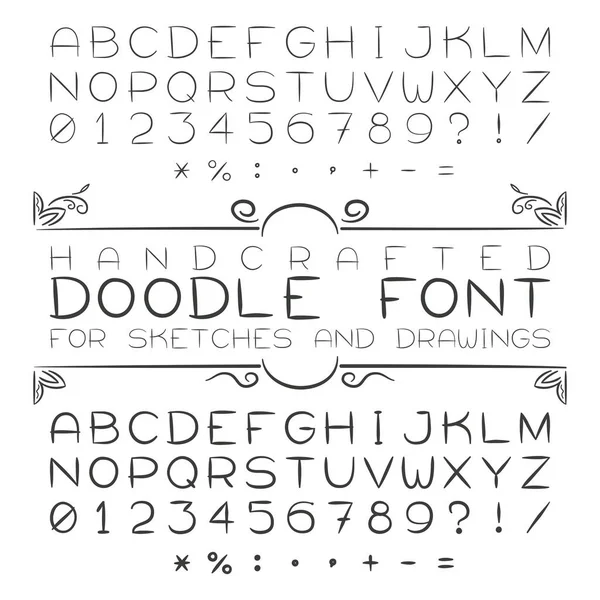 ベクター フォントまたは数字と句読点の落書きスタイルのアルファベット — ストックベクタ
