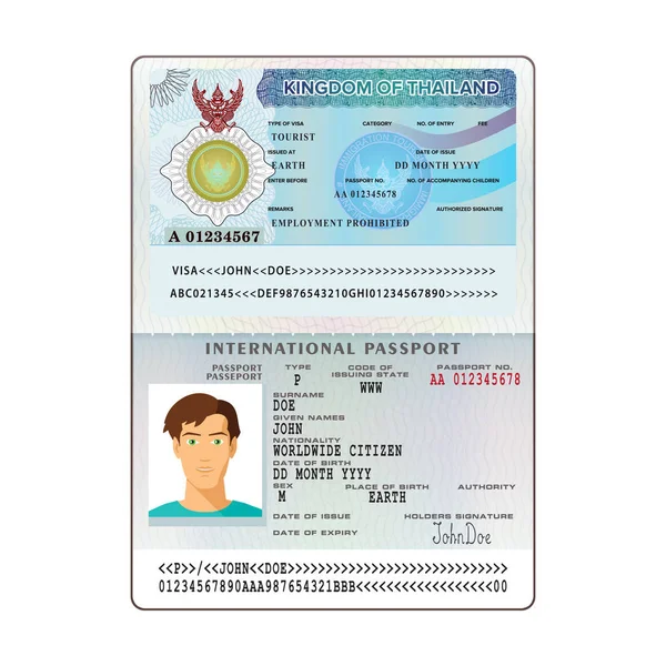 Tayland vize etiketi ile vektör uluslararası açık pasaportu