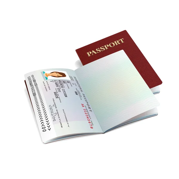 Vector Red International Passport Template Sample Personal Womans Data Page — Stock Vector