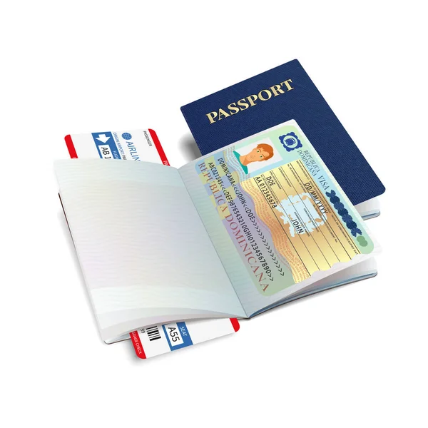 Passeport International Vectoriel Avec Visa Dominicana — Image vectorielle