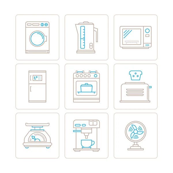 Verzameling Van Vector Huishoudelijke Apparaten Pictogrammen Concepten Mono Dunne Lijnstijl — Stockvector