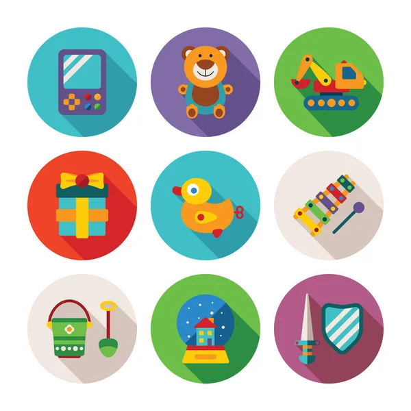 Conjunto Vector Coloridos Niños Juguetes Iconos Estilo Plano Como Juego — Archivo Imágenes Vectoriales