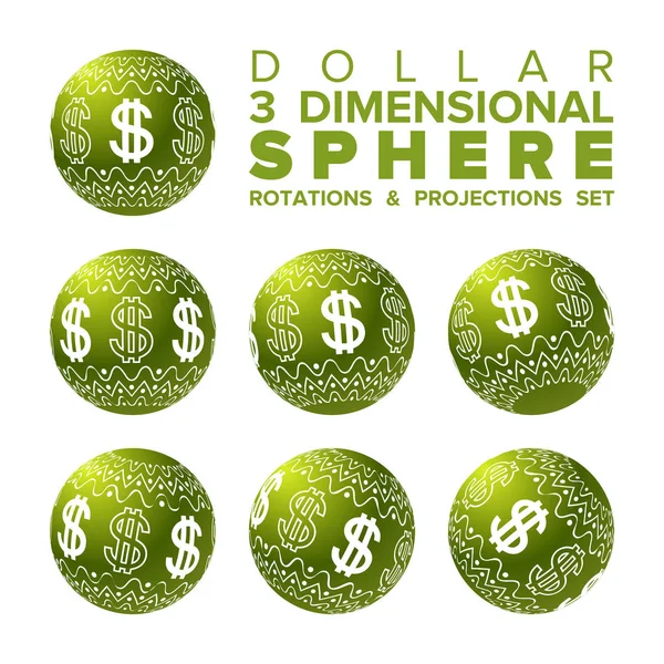 Vecteur Noël Vert Blanc Rotations Projections Boule Dollar Ensemble — Image vectorielle