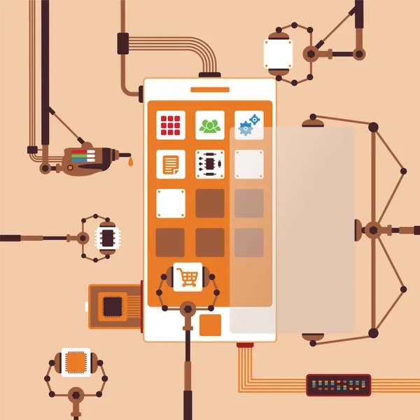 Concepto Vectorial Del Proceso Desarrollo Aplicaciones Software Móvil Para Teléfonos — Vector de stock