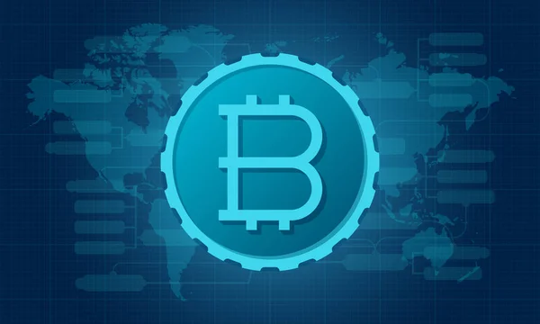 Globális Bitcoin Cryptocurrency Megjelenése Koncepció World Map — Stock Vector