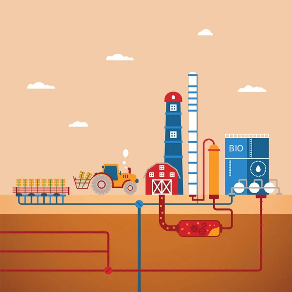 Concetto Vettoriale Impianto Raffinazione Biocarburanti Trasformazione Risorse Naturali Come Biodiesel — Vettoriale Stock