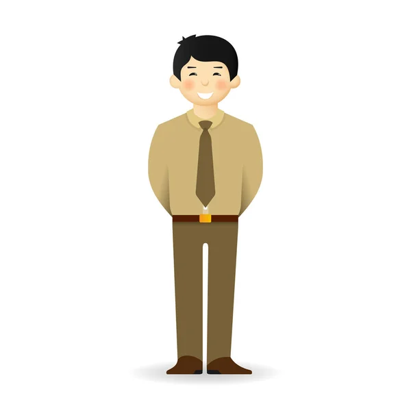 Cheeky Asian Man Business Suit Posing Standing Hands — Stock Vector