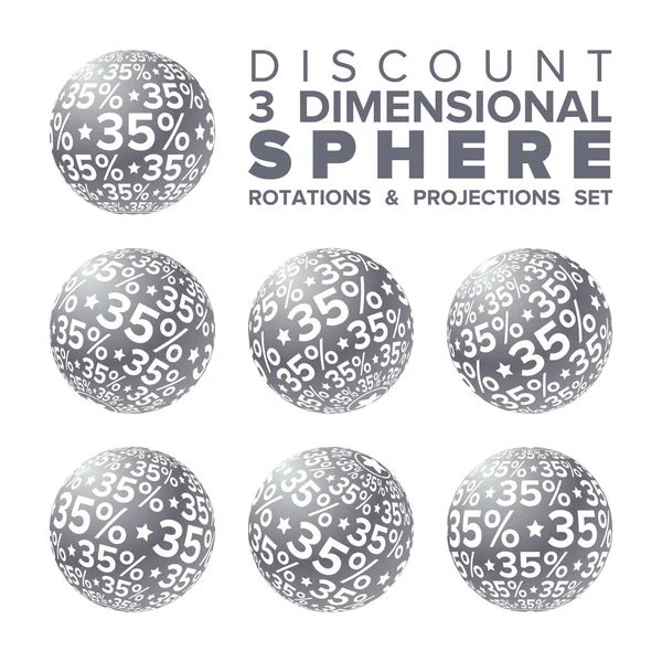 3D Christmas gümüş vektör ve yüzde 35 indirim topu rotasyonlar ve projeksiyonlar seti beyaz