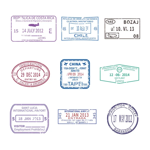 国際ビジネスと休暇旅行ビザ切手パスポート セットのベクトルします — ストックベクタ