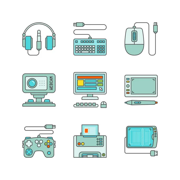 Vector Minimale Lineart Platte Elektronica Iconset — Stockvector