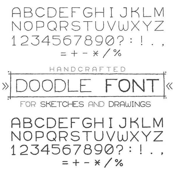 Caratteri Vettoriali Alfabeti Stile Doodle Con Numeri Segni Punteggiatura — Vettoriale Stock