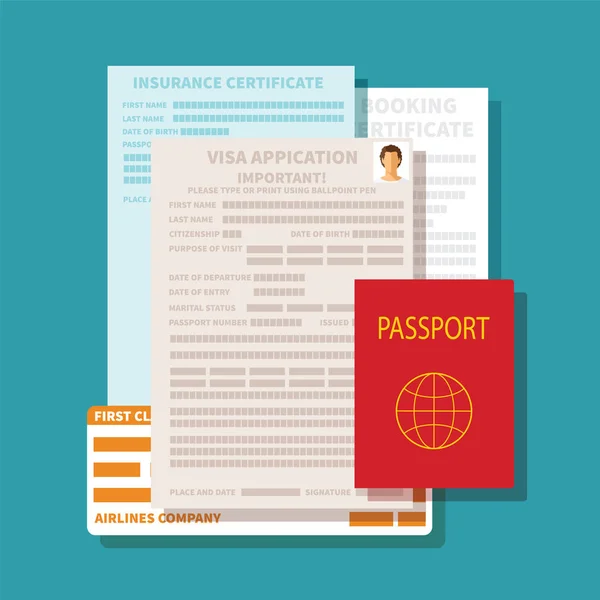 Vector Concept Documents Visa Application Set — Stock Vector