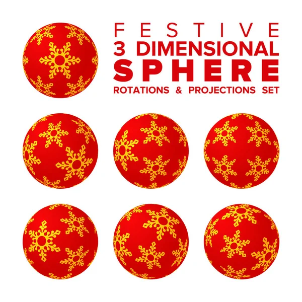 Vektör 3d Christmas kırmızı ve altın top rotasyonlar ve projeksiyonlar seti