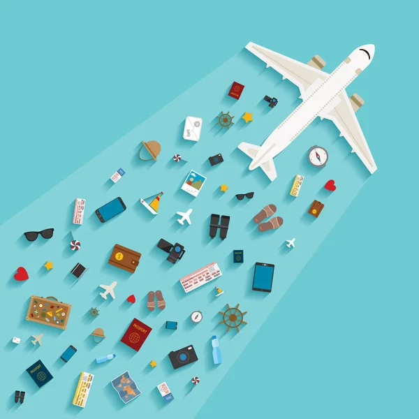 Vektor Modernes Flaches Konzept Für Die Tourismusindustrie Reisen Flugzeug Planung — Stockvektor