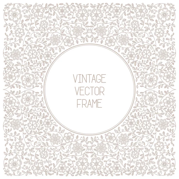 Cadre Floral Vintage Vectoriel Sur Fond Blanc Dans Style Ligne — Image vectorielle