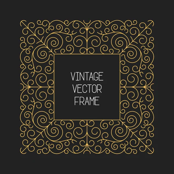 Vector Vintage Floral Frame Black Background Mono Thin Line Style — Stock Vector