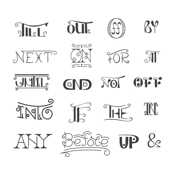 Set Vector Handgeschreven Steekwoorden Voorwendsels Ampersands Doodle Stijl Getekende Kalligrafische — Stockvector