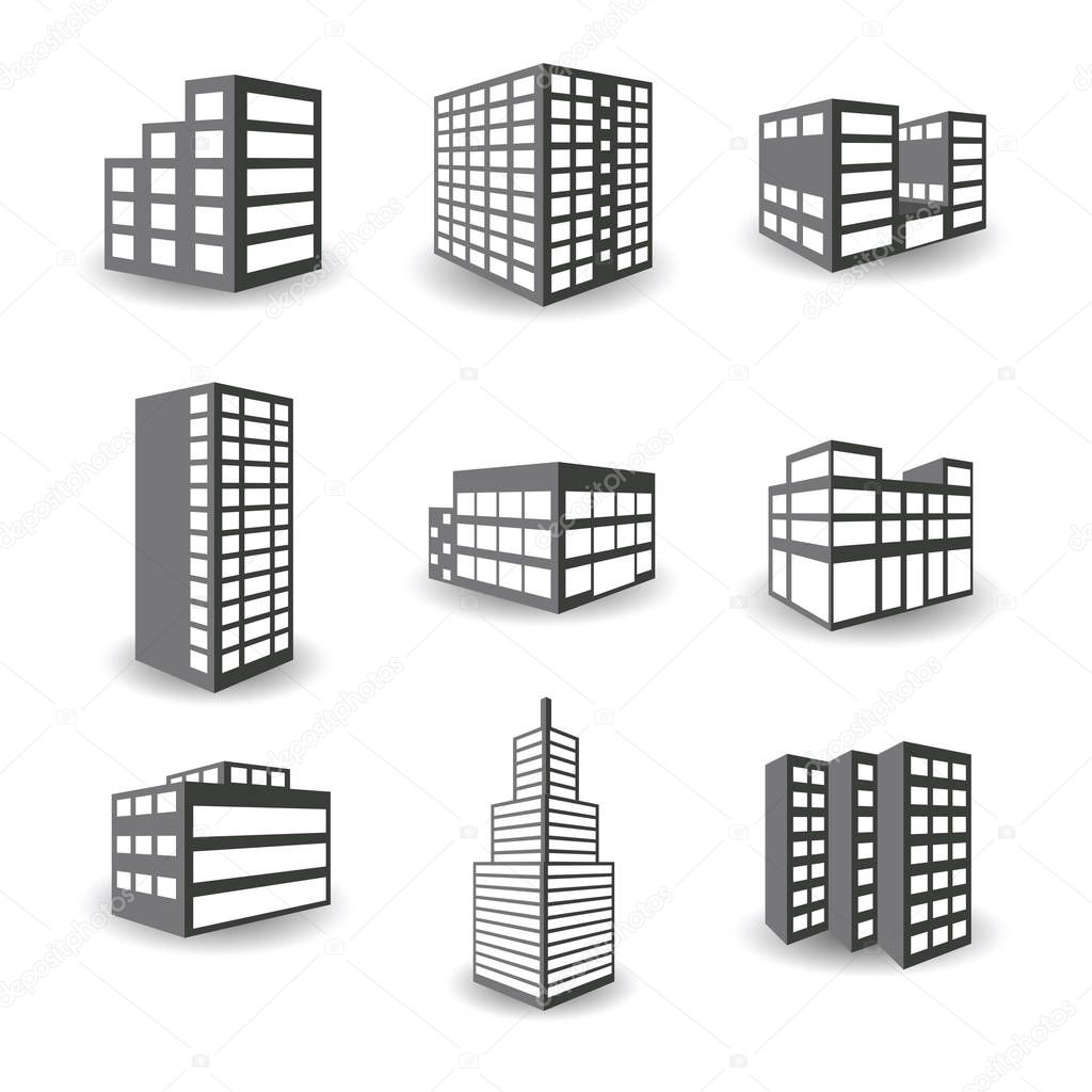 Set of vector isometric building icons isolated on white background
