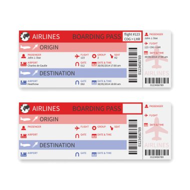 Beyaz arka plan üzerinde izole havayolu boarding pass bilet vektör.