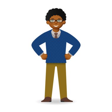 Kazak ve gömlek poz arsız Afrika adam. Patronluk jest.