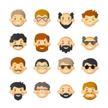 Erkekler avatar Iconset sakal, bıyık, gözlük ve pembe yanakları ile baş