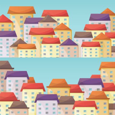 Cityscape vektör yatay dar afiş düz stil ayarla