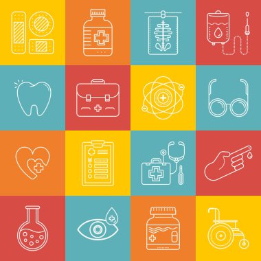 Sağlık ve tıp lineart en az vektör Iconset çok renkli damalı doku