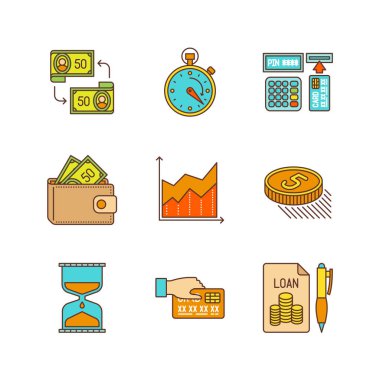 Vektör en az lineart düz iş veya finans Icon set