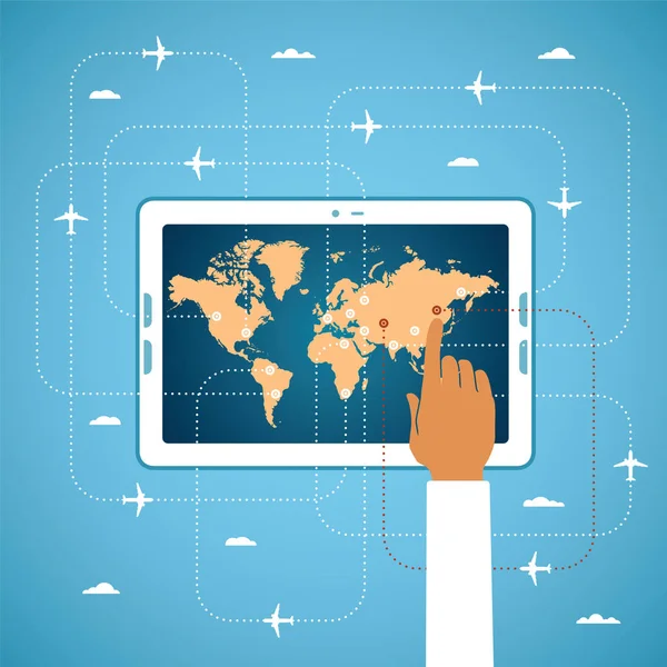 Online Buchung Von Flugtickets Und Globales Reisevektorkonzept — Stockvektor