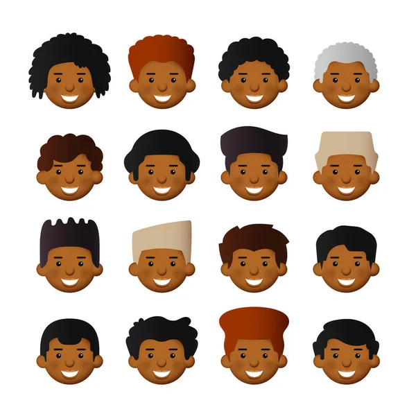 Afrikalı Erkekler Için Farklı Saç Modeli Vektör Avatarlar Set — Stok Vektör