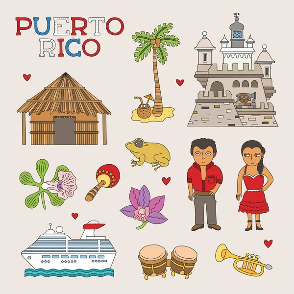 Vector Porto Rico Doodle Art Pour Voyage Tourisme — Image vectorielle