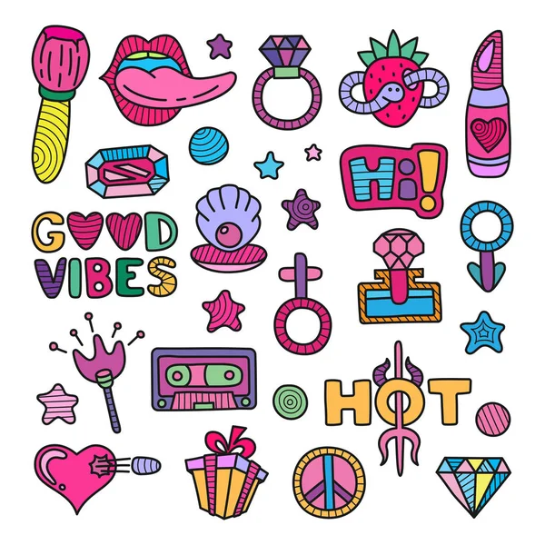 Vector Doodle Girly Clipart Lineart Elements Set — Stock Vector