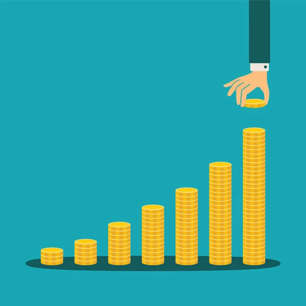 Concept Croissance Financière Vectorielle Avec Piles Pièces — Image vectorielle