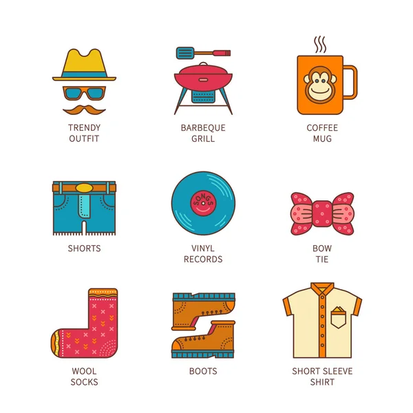 Iconset Hipster Plano Lineal Mínimo Vectorial — Archivo Imágenes Vectoriales