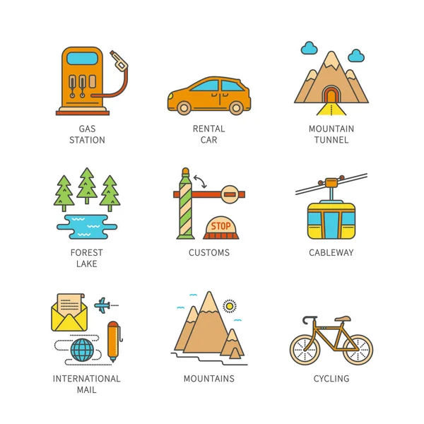 Vector Mínimo Lineal Plano Iconset Viaje — Archivo Imágenes Vectoriales