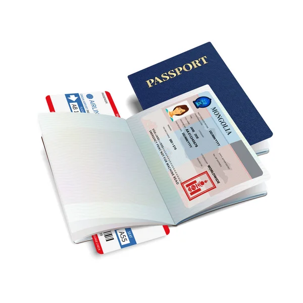 Passeport International Vectoriel Avec Visa Mongolie — Image vectorielle