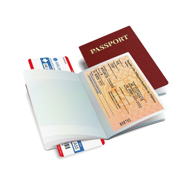 Vetor Passaporte Internacional Com Visto Filipinas — Vetor de Stock