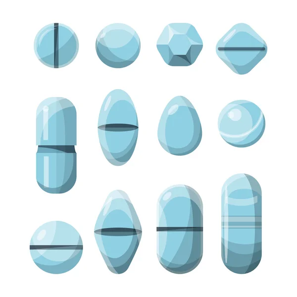 Conjunto Vectorial Varias Píldoras Médicas Estilo Plano — Archivo Imágenes Vectoriales