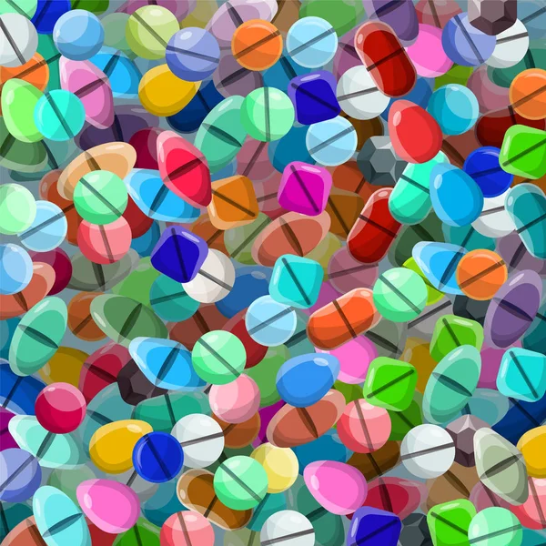 Fond Vectoriel Avec Diverses Pilules Médicales Dans Style Plat — Image vectorielle
