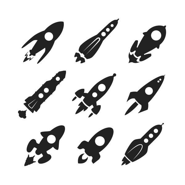 Space rocket monochrome vector icon set