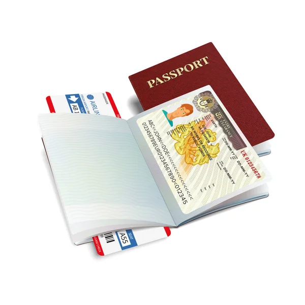 Vector Passaporte Internacional Com Visto Reino Unido — Vetor de Stock