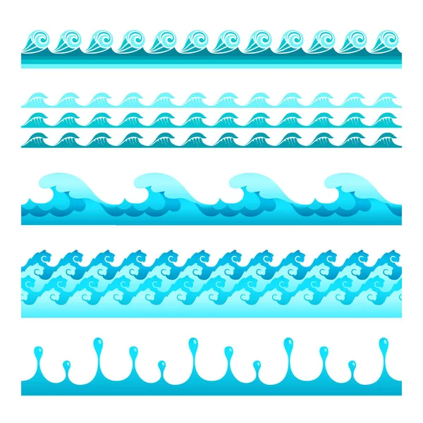 Bande Vettoriali Blu Acqua Senza Soluzione Continuità Impostate Piè Pagina — Vettoriale Stock