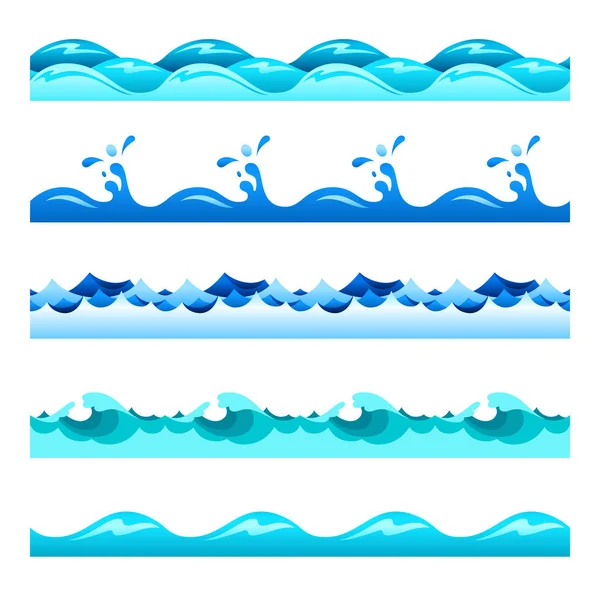 Seamless Blue Water Wave Vector Bands Set Footers Patterns Textures — Stock Vector