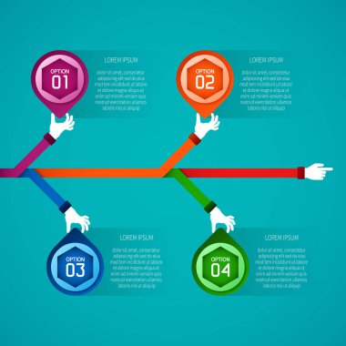 Düzen iş akışı düzeni, numaralandırılmış seçenekleri, grafik veya diyagram için düz stil tasarlamak vektör zaman çizelgesi Infographic şablonu