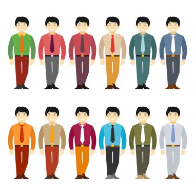 Vektör Asya ofis çalışanı veya işadamı karakter karikatür düz stil ayarla