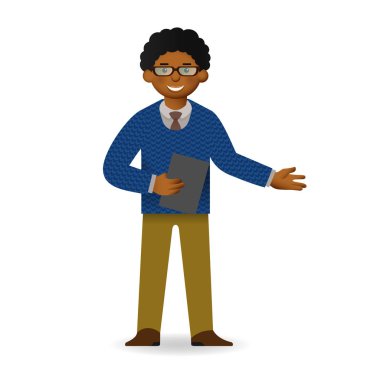 Vektör arsız Afrika adam karakter poz açıklayan