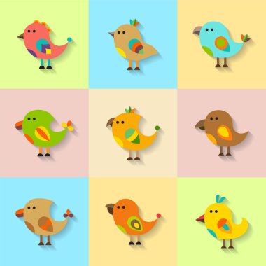 Düz stil tatlı vektör kuşlar ayarla