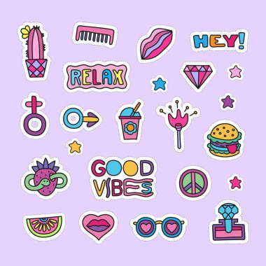 Vektör doodle kız gibi parti ve kutlama clipart lineart öğeleri ayarla